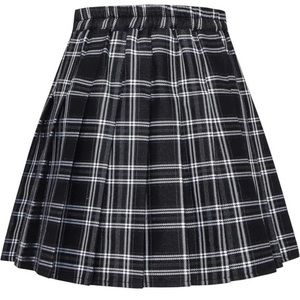 High Waist Black and White Plaid Skirt